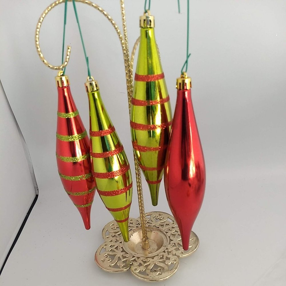 Finial Shatterproof Drop Ornaments Striped and Solid Yellow & Green  Lot of 4